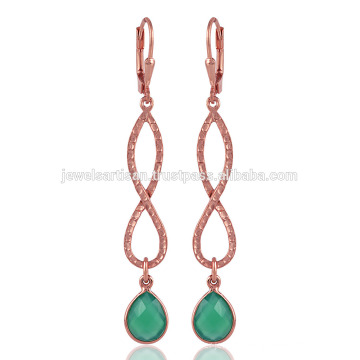 Gorgeouse Rose Gold Plated & Green Onyx Silver Earrings